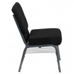 21''W Church Chair in Black Fabric with Book Rack - Silver Vein Frame