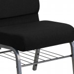 21''W Church Chair in Black Fabric with Book Rack - Silver Vein Frame