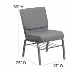 21''W Church Chair in Gray Fabric with Book Rack - Silver Vein Frame