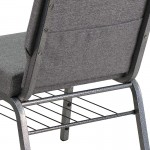 21''W Church Chair in Gray Fabric with Book Rack - Silver Vein Frame