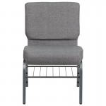 21''W Church Chair in Gray Fabric with Book Rack - Silver Vein Frame