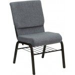 18.5''W Church Chair in Gray Fabric with Book Rack - Gold Vein Frame