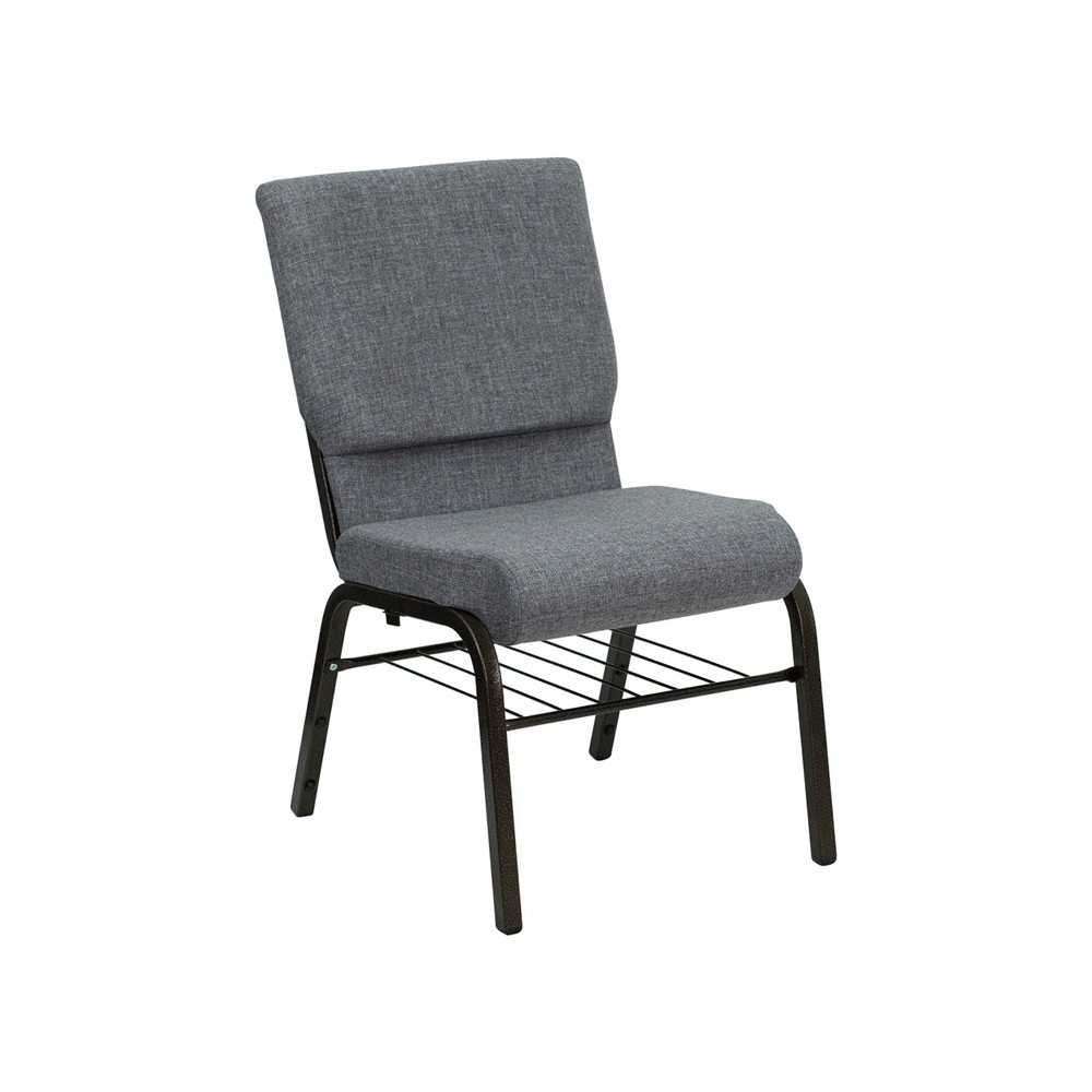 18.5''W Church Chair in Gray Fabric with Book Rack - Gold Vein Frame