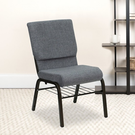 18.5''W Church Chair in Gray Fabric with Book Rack - Gold Vein Frame