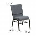 18.5''W Church Chair in Gray Fabric with Book Rack - Gold Vein Frame