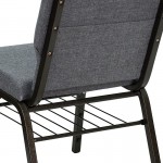 18.5''W Church Chair in Gray Fabric with Book Rack - Gold Vein Frame