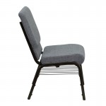 18.5''W Church Chair in Gray Fabric with Book Rack - Gold Vein Frame