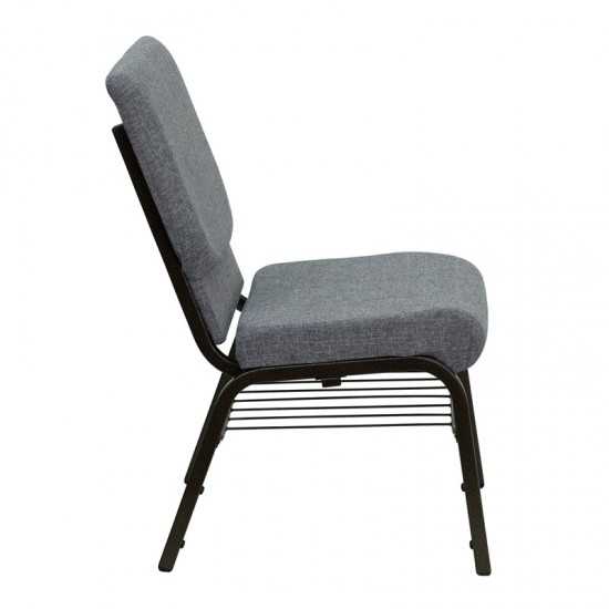 18.5''W Church Chair in Gray Fabric with Book Rack - Gold Vein Frame