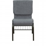 18.5''W Church Chair in Gray Fabric with Book Rack - Gold Vein Frame