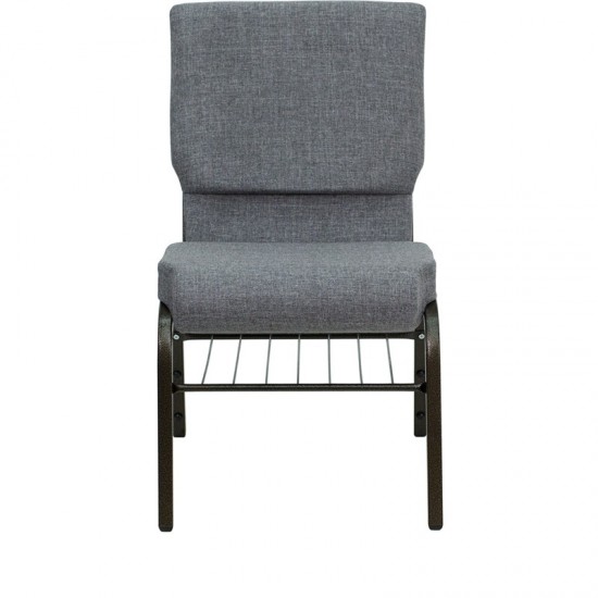 18.5''W Church Chair in Gray Fabric with Book Rack - Gold Vein Frame