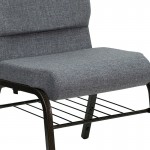 18.5''W Church Chair in Gray Fabric with Book Rack - Gold Vein Frame