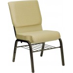 18.5''W Church Chair in Beige Patterned Fabric with Book Rack - Gold Vein Frame