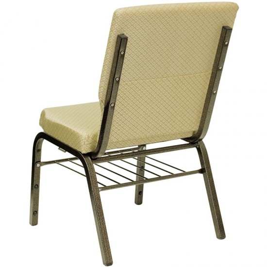 18.5''W Church Chair in Beige Patterned Fabric with Book Rack - Gold Vein Frame