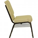 18.5''W Church Chair in Beige Patterned Fabric with Book Rack - Gold Vein Frame