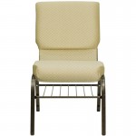 18.5''W Church Chair in Beige Patterned Fabric with Book Rack - Gold Vein Frame