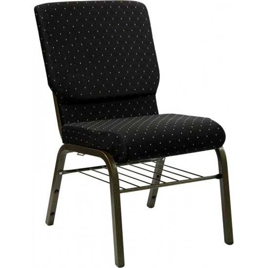 18.5''W Church Chair in Black Dot Patterned Fabric with Book Rack - Gold Vein Frame