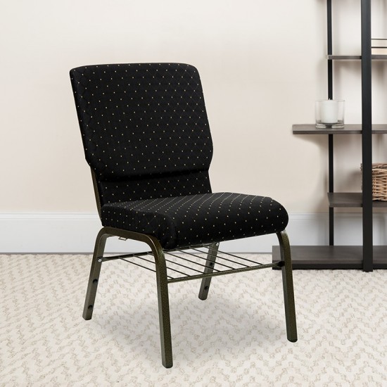 18.5''W Church Chair in Black Dot Patterned Fabric with Book Rack - Gold Vein Frame