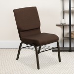 18.5''W Church Chair in Brown Fabric with Book Rack - Gold Vein Frame