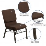 18.5''W Church Chair in Brown Fabric with Book Rack - Gold Vein Frame