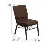 18.5''W Church Chair in Brown Fabric with Book Rack - Gold Vein Frame