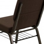 18.5''W Church Chair in Brown Fabric with Book Rack - Gold Vein Frame