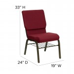 18.5''W Church Chair in Burgundy Fabric with Book Rack - Gold Vein Frame