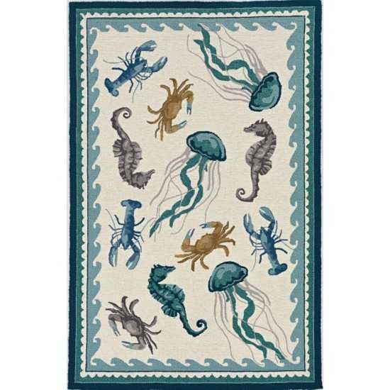 Harbor Ivory/Teal Beach Life 3'3" x 5'3" Rug