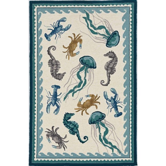 Harbor Ivory/Teal Beach Life 5' x 7'6" Rug