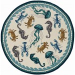 Harbor Ivory/Teal Beach Life 7'6" Round Rug