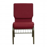 18.5''W Church Chair in Burgundy Fabric with Book Rack - Gold Vein Frame