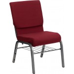 18.5''W Church Chair in Burgundy Fabric with Book Rack - Silver Vein Frame