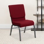 18.5''W Church Chair in Burgundy Fabric with Book Rack - Silver Vein Frame