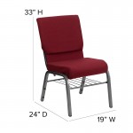 18.5''W Church Chair in Burgundy Fabric with Book Rack - Silver Vein Frame