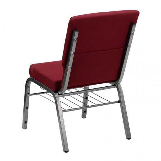 18.5''W Church Chair in Burgundy Fabric with Book Rack - Silver Vein Frame