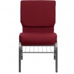 18.5''W Church Chair in Burgundy Fabric with Book Rack - Silver Vein Frame