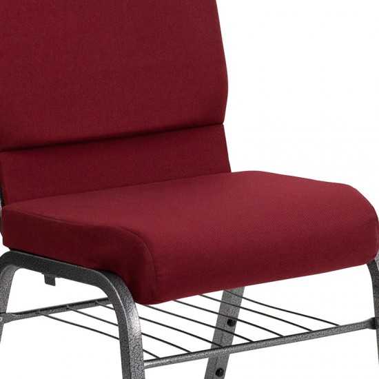 18.5''W Church Chair in Burgundy Fabric with Book Rack - Silver Vein Frame