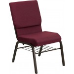 18.5''W Church Chair in Burgundy Patterned Fabric with Book Rack - Gold Vein Frame