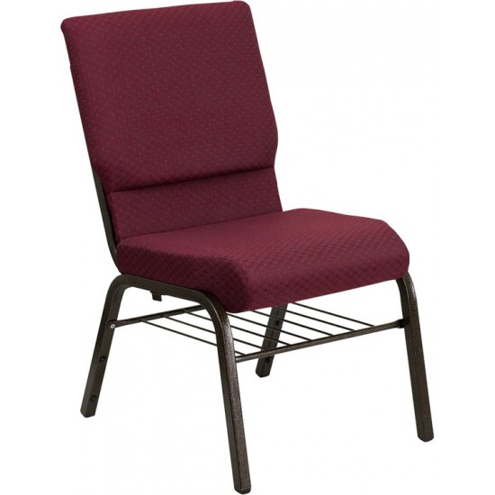 18.5''W Church Chair in Burgundy Patterned Fabric with Book Rack - Gold Vein Frame