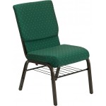 18.5''W Church Chair in Green Patterned Fabric with Book Rack - Gold Vein Frame