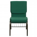 18.5''W Church Chair in Green Patterned Fabric with Book Rack - Gold Vein Frame