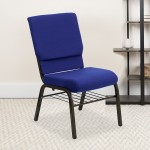 18.5''W Church Chair in Navy Blue Fabric with Book Rack - Gold Vein Frame