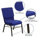 18.5''W Church Chair in Navy Blue Fabric with Book Rack - Gold Vein Frame