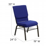 18.5''W Church Chair in Navy Blue Fabric with Book Rack - Gold Vein Frame