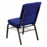 18.5''W Church Chair in Navy Blue Fabric with Book Rack - Gold Vein Frame