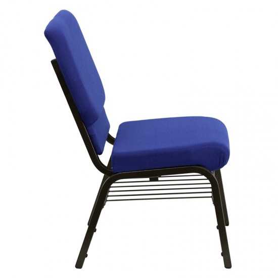 18.5''W Church Chair in Navy Blue Fabric with Book Rack - Gold Vein Frame