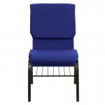 18.5''W Church Chair in Navy Blue Fabric with Book Rack - Gold Vein Frame