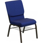 18.5''W Church Chair in Navy Blue Patterned Fabric with Book Rack - Gold Vein Frame