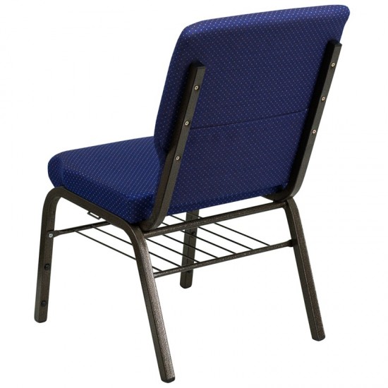 18.5''W Church Chair in Navy Blue Patterned Fabric with Book Rack - Gold Vein Frame