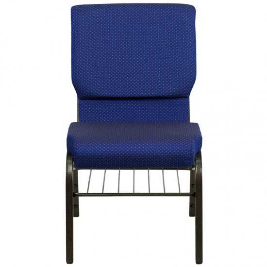 18.5''W Church Chair in Navy Blue Patterned Fabric with Book Rack - Gold Vein Frame