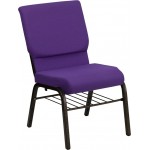 18.5''W Church Chair in Purple Fabric with Book Rack - Gold Vein Frame